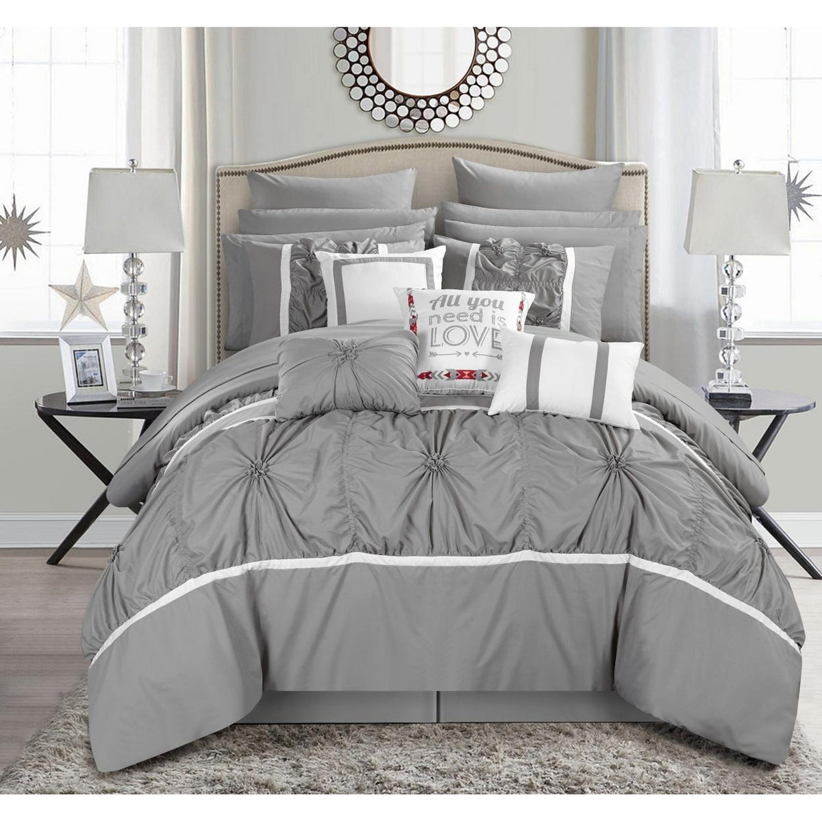 Chic Home CS2767 Ashville Comforter Set - Queen Size, Navy - 16 Piece