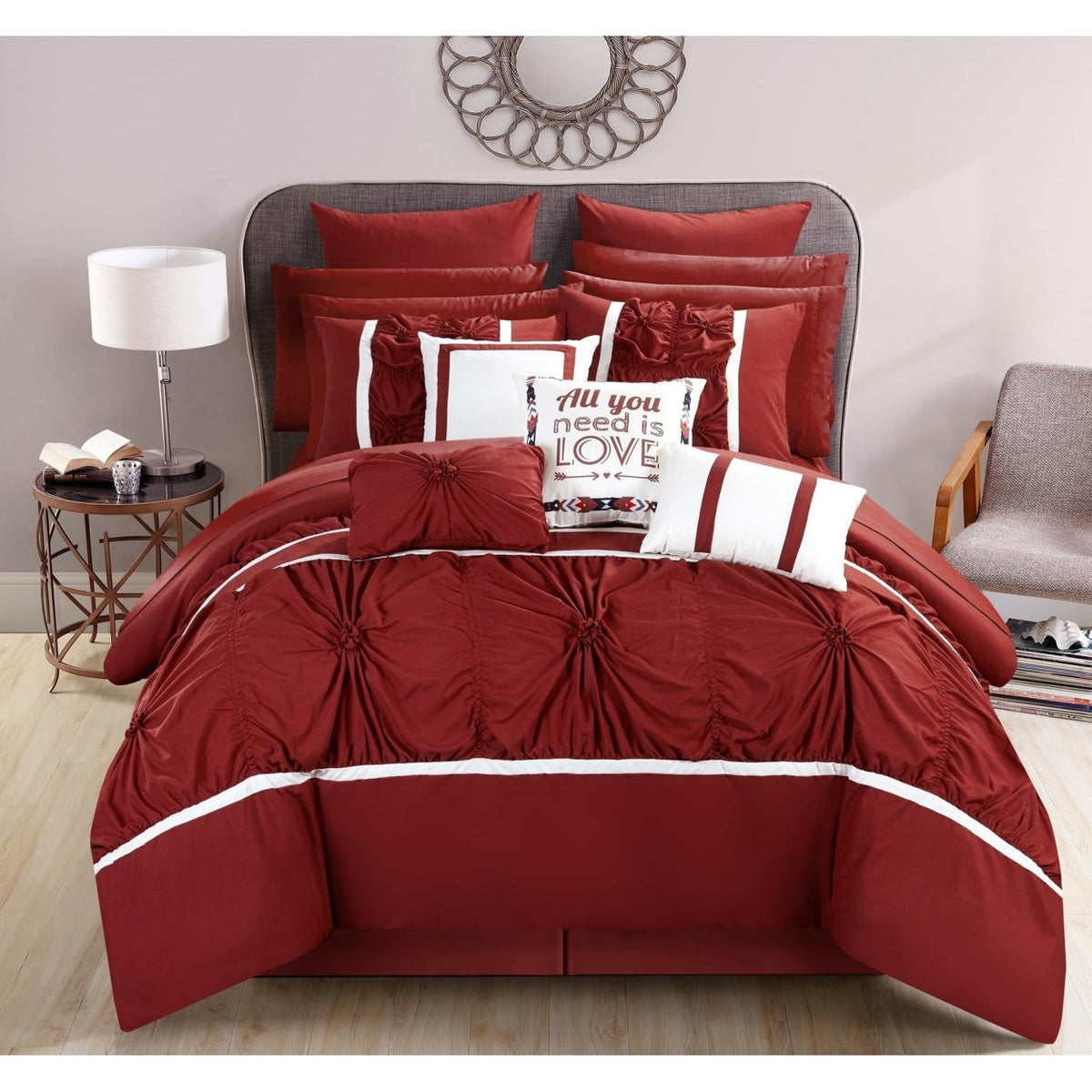 Chic Home CS2764-US Ashville Queen Size Comforter Set, Grey - 16 Piece