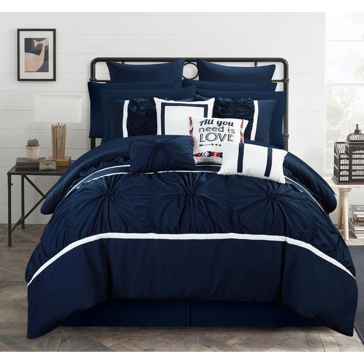 Chic Home CS2767 Ashville Comforter Set - Queen Size, Navy - 16 Piece