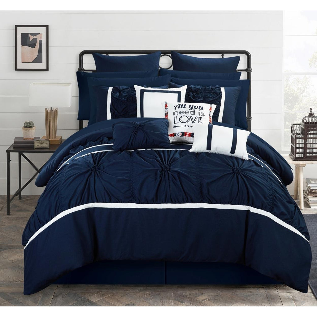Chic Home CS2764-US Ashville Queen Size Comforter Set, Grey - 16 Piece