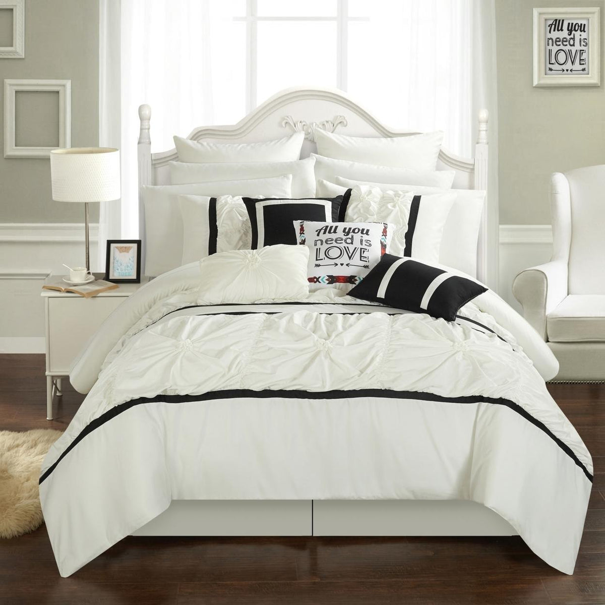 Chic Home CS2767 Ashville Comforter Set - Queen Size, Navy - 16 Piece