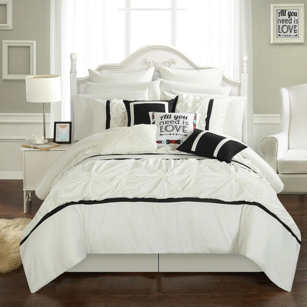 Chic Home CS2764-US Ashville Queen Size Comforter Set, Grey - 16 Piece
