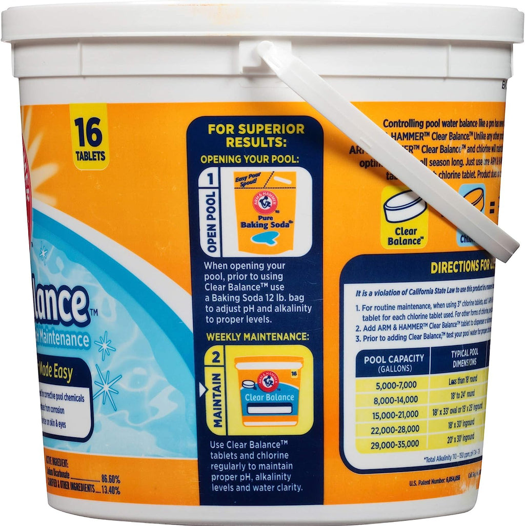 ARM &amp; HAMMER Clear Balance Swimming Pool Alkalinity &amp; pH Maintenance Tablets, White, 1 Pack, 16 Count