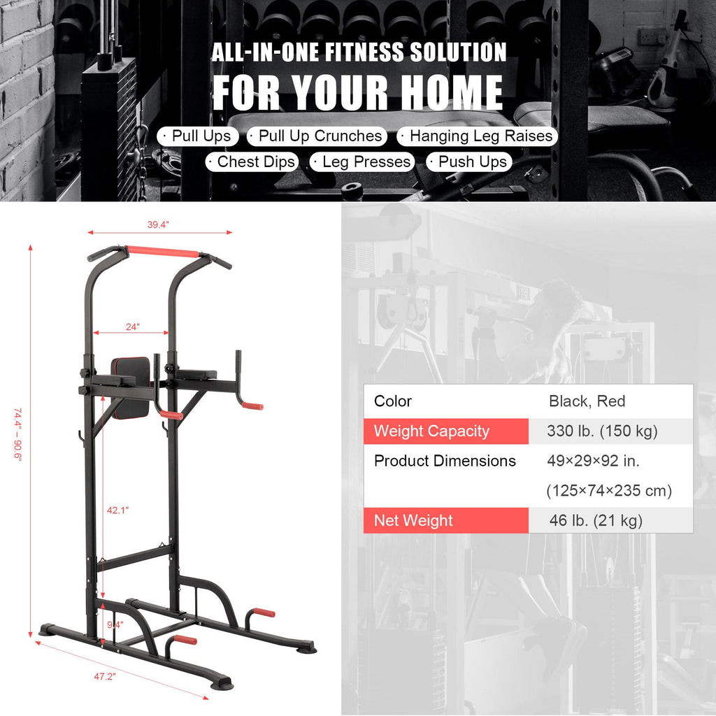 Power Tower Pull Up Bar Dip Station Adjustable Height Home Gym Workout Equipment