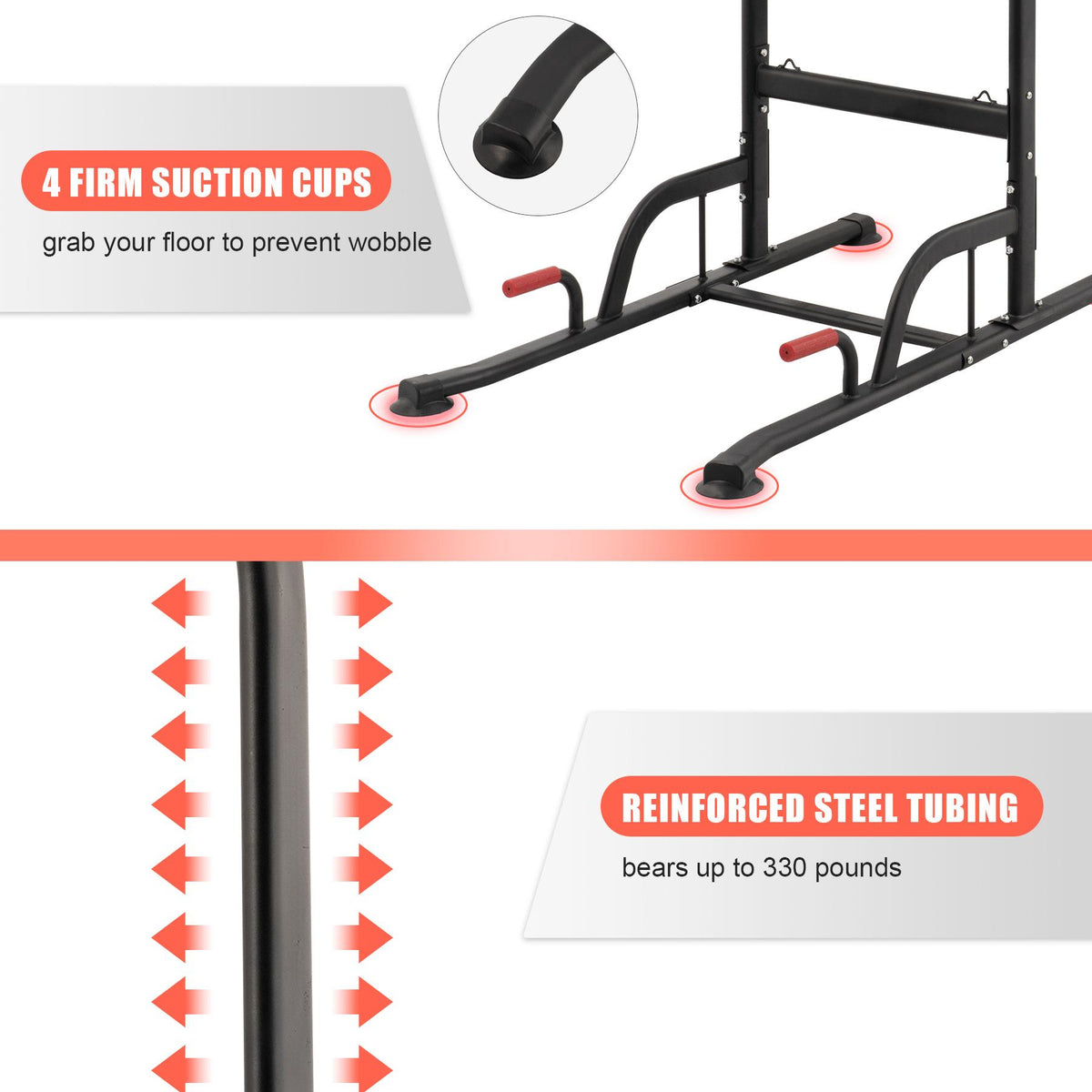 Power Tower Pull Up Bar Dip Station Adjustable Height Home Gym Workout Equipment