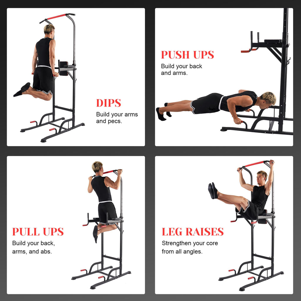 Power Tower Pull Up Bar Dip Station Adjustable Height Home Gym Workout Equipment