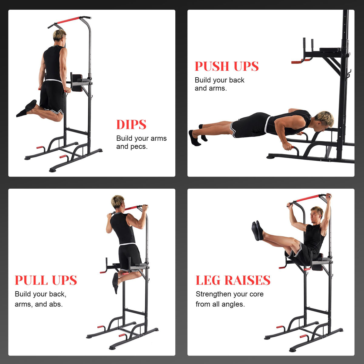 Power Tower Pull Up Bar Dip Station Adjustable Height Home Gym Workout Equipment