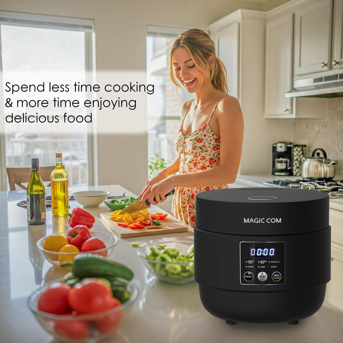 Rice Cooker 4 Cup Uncooked/ 8 Cup Cooked, Digital Display with Warmer, Small Rice Maker & Multiple Settings, 24H Delay Timer, Automatic Keep Warm, Nonstick Inner Pot, ArrocEléctrica