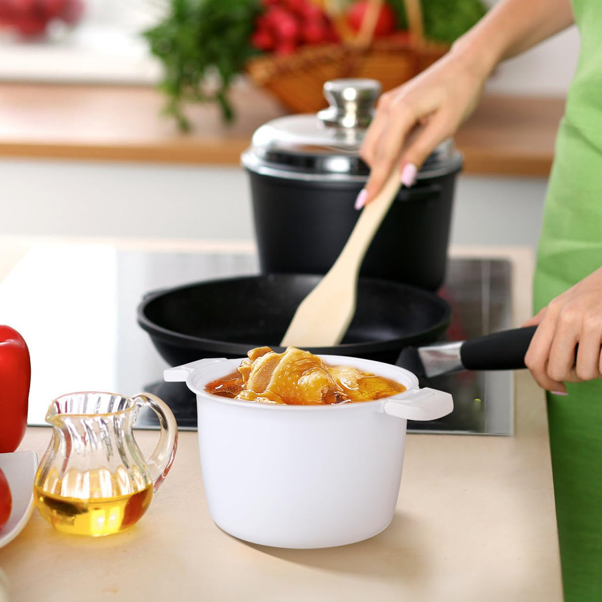 Microwave Rice Cooker 2 Quart, Microwave Steamer for Vegetables, 1.8L Professional LarMicro Cookware for Grains, Pasta & Potatoes - BPA Free, Dishwasher Safe