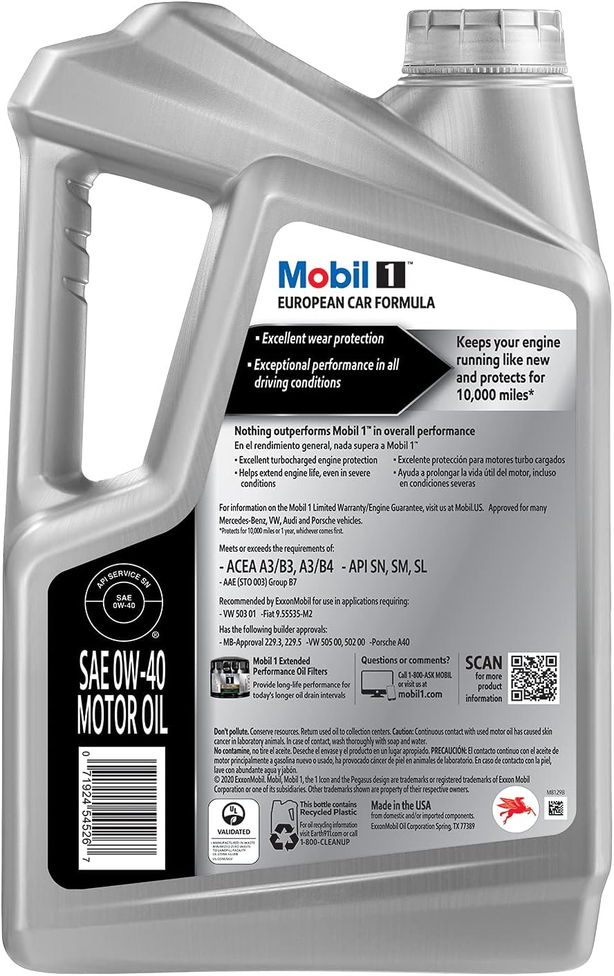 Mobil 1 FS European Car Formula Full Synthetic Motor Oil 0W-40, 5 Quart