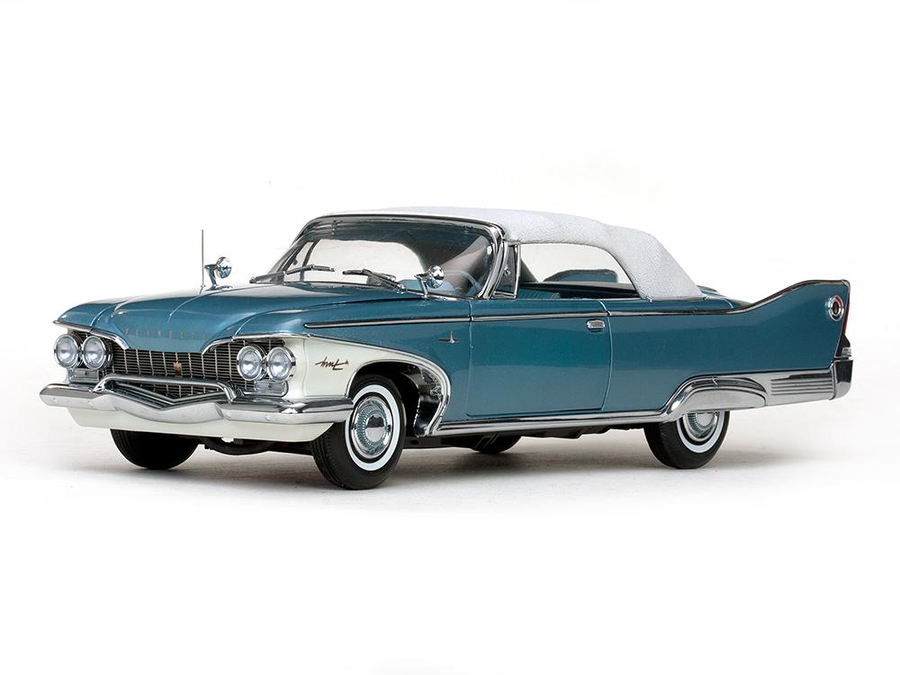1960 plymouth fury closed convertible twilight blue metallic / white platimun edition 1/18 diecast model car by sunstar