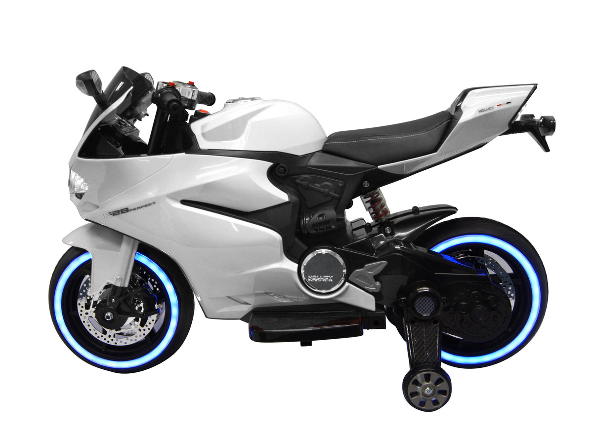 Children Electric Motorcycle, URHOMEPRO Electric Power Wheels Car with 3 Wheels Double Drive, Ride On Toys Ride On Cars with music playback Function, Thanksgiving Christmas Gift, White, W6929