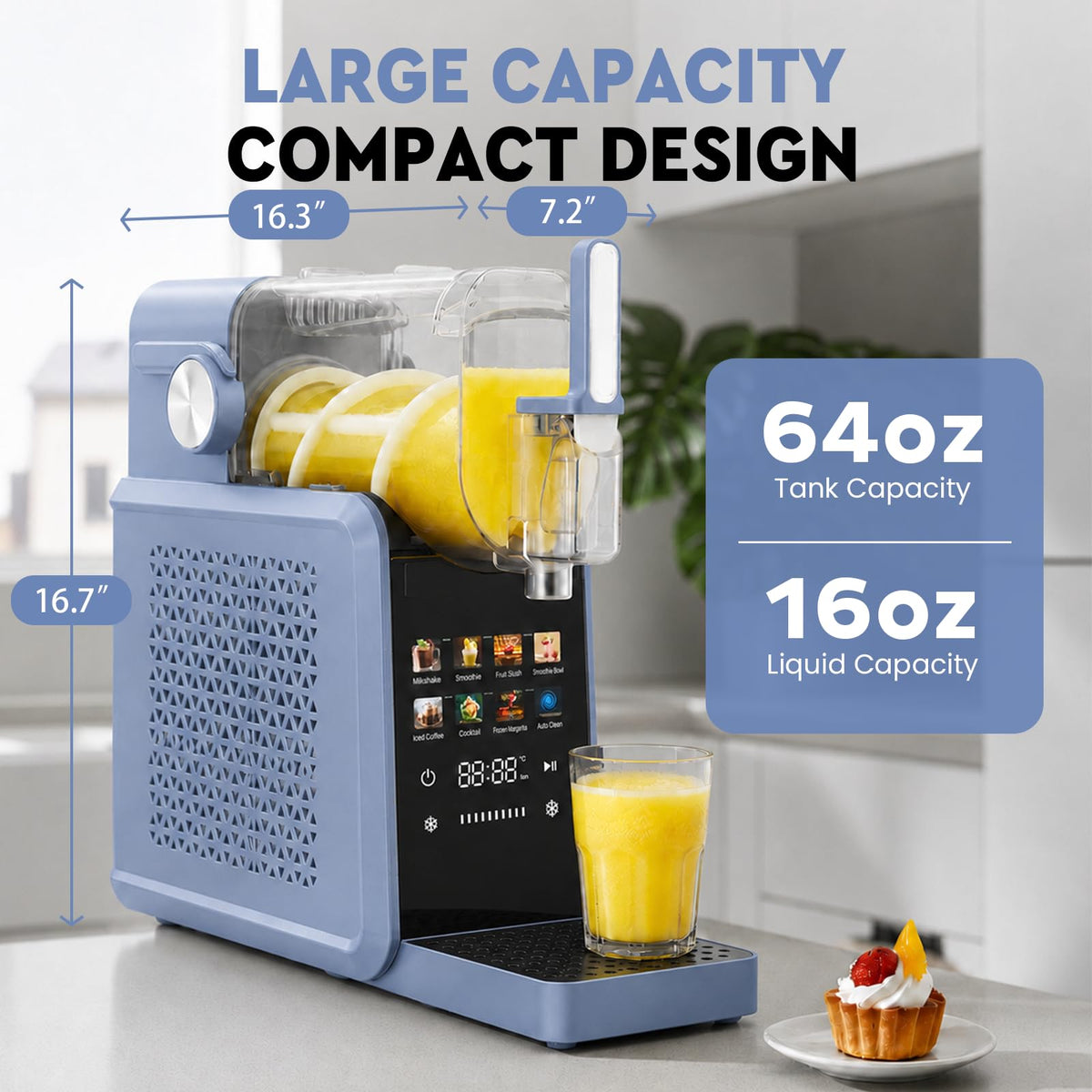 Slushie Machine, 88oz Slushie Maker with Adjustable Temperature, LED Display, Auto-Clean, 7-in-1 Frozen Drink Maker for Ice Cream, Frappés, Milkshakes, and Frozen Margaritas-blue