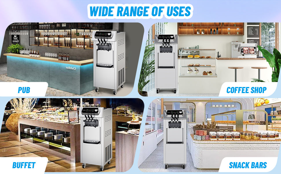Commercial 2+1 Flavor Soft Ice Cream Machine, 5.8 to 8 gal Per Hour Soft Serve, 2200W  Steel Vertical Ice Cream Maker with Self-Cleaning, High Productivity, Perfect for Home and Snack Bar