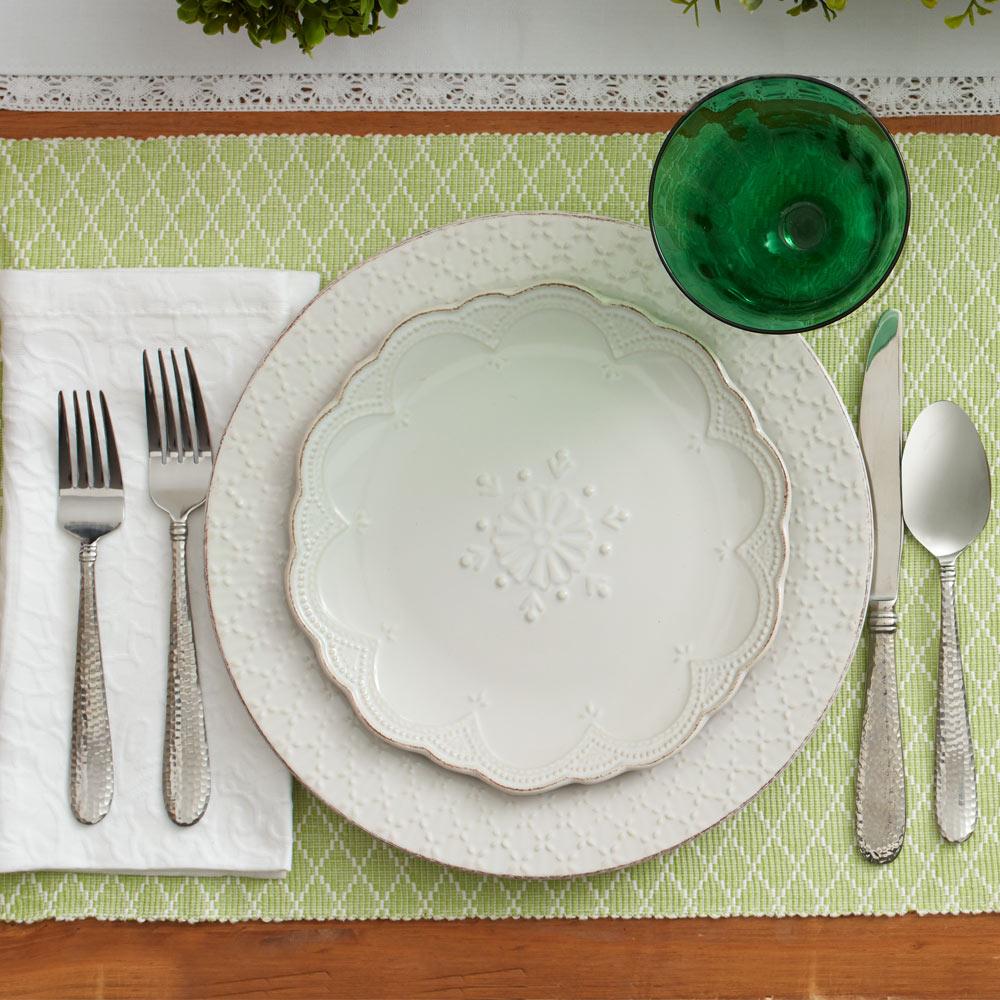 French Lace Set of 4 White Dinner Plates