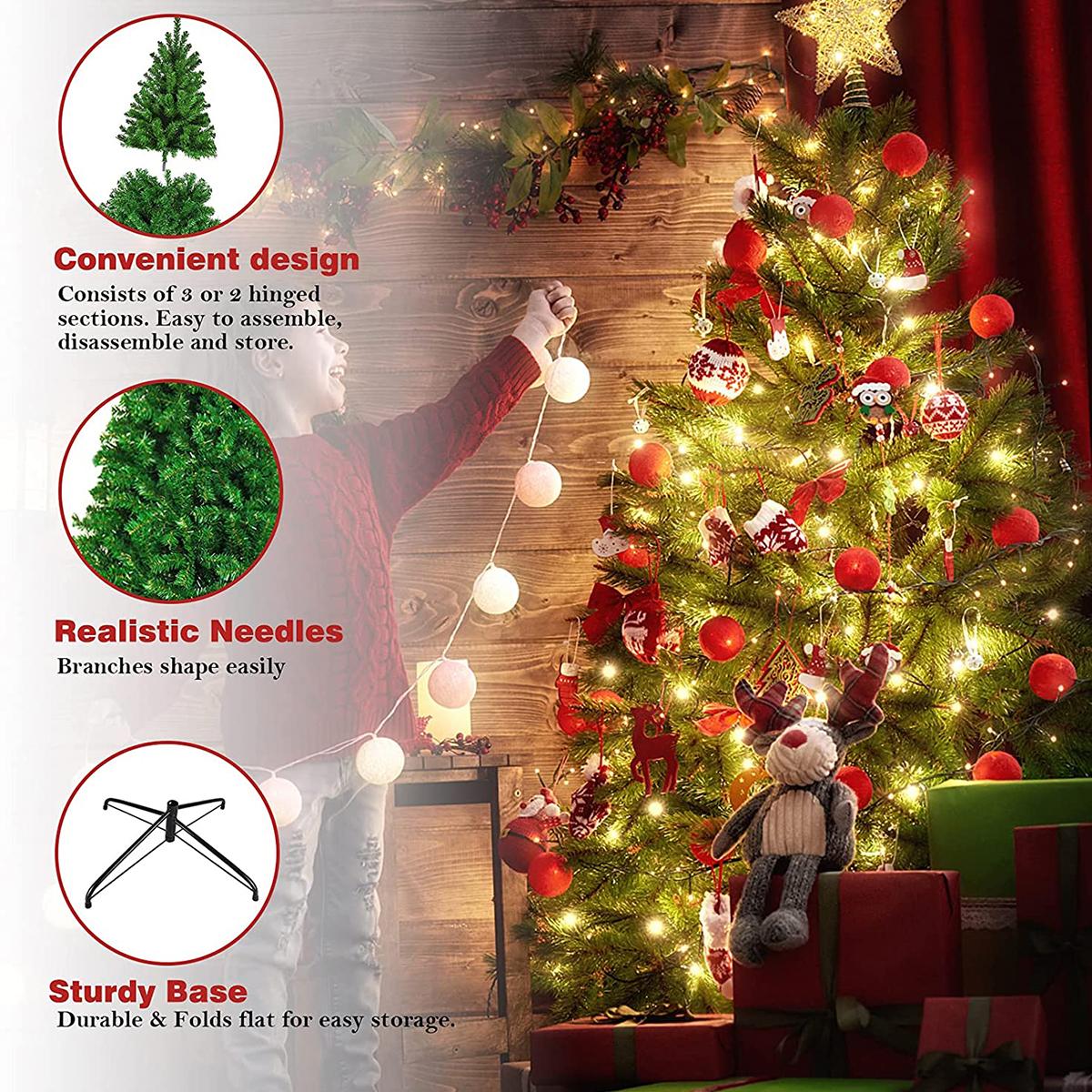 7.5 FT  Artificial Christmas Tree, 1300 Tips Full Tree with Christmas Tree Stand