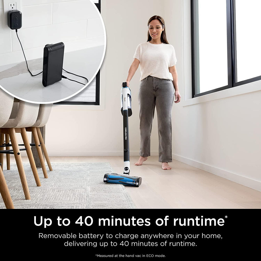 Shark IZ562H Pro Cordless Vacuum with Clean Sense IQ and Odor Neutralizer, PowerFins Plus Brushroll, Includes Duster Crevice Tool &amp; Pet Multi Tool, Up to 40 Minute Runtime, Light Blue