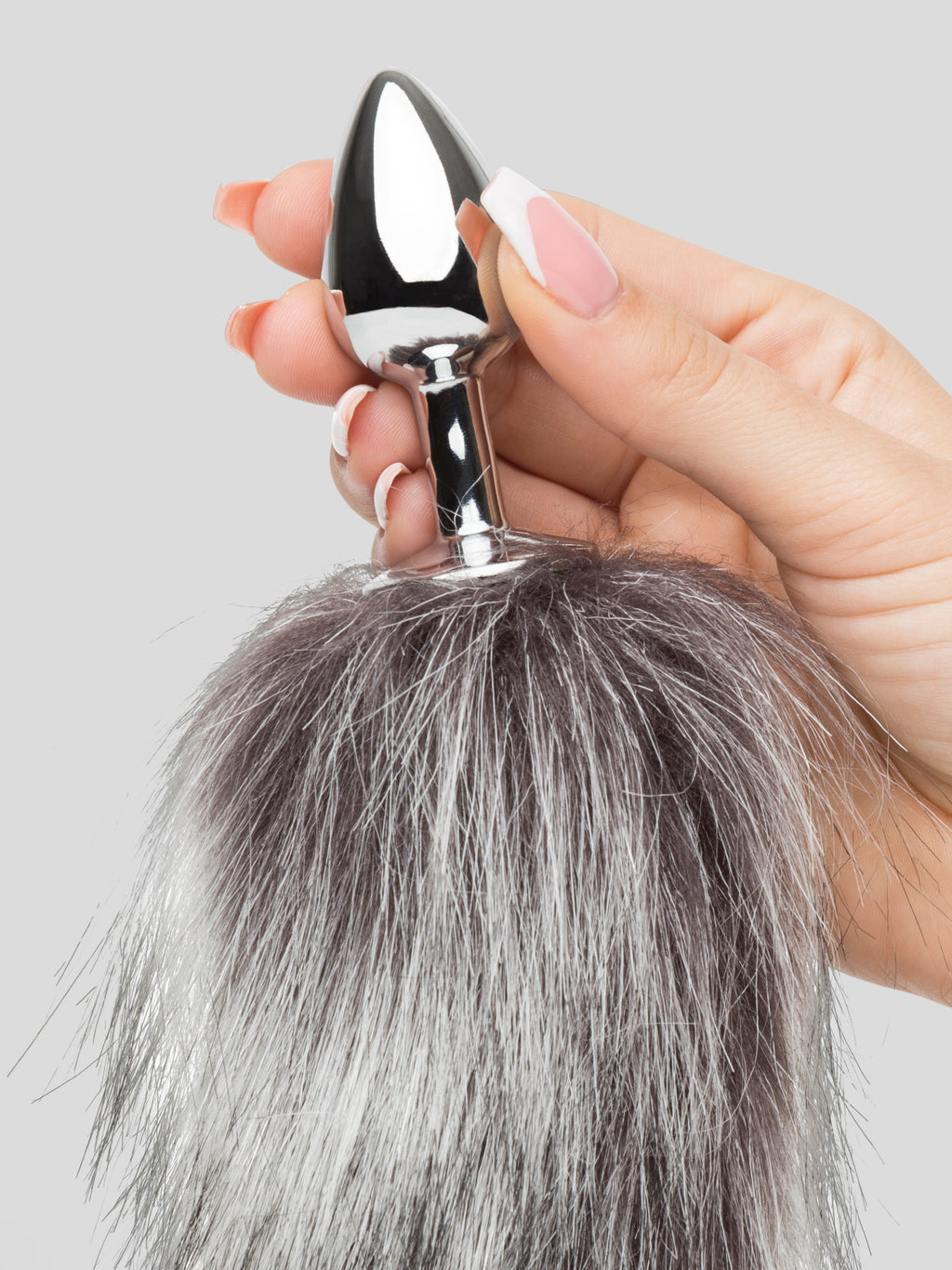 DOMINIX Deluxe Stainless Steel Small Faux Silver Fox Tail Butt Plug, Silver