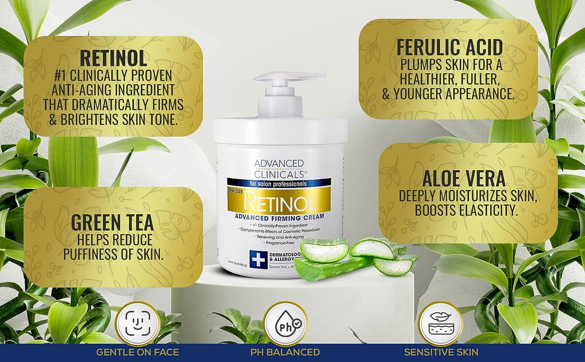 Advanced Clinicals Retinol Body Cream + Vitamin C Moisturizer Lotion Skin Care Set, Anti Aging Body &amp; Face Creams Reduce Wrinkles, Fine Lines, &amp; Dark Spots, Dual Moisturizing Cream Kit, 2-Pack