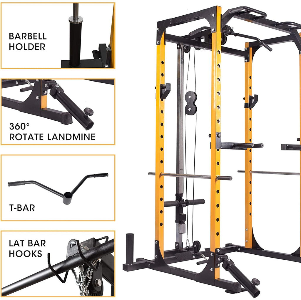 Erkang Multi-Function Power Rack Cawith Pulley System Yellow