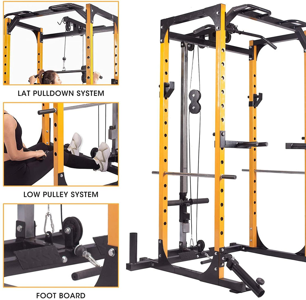 Erkang Multi-Function Power Rack Cawith Pulley System Yellow