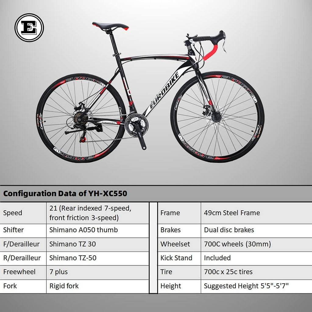 YH-XC550 Road Bike for Men and Women 49cm Frame Bicycle 700C Wheels 21 Speed Dual Disc Brake Commuter Bikes