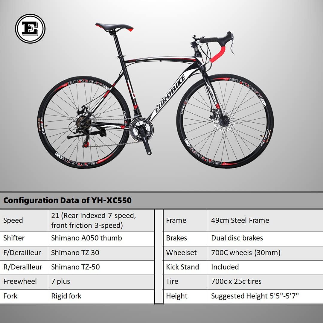 YH-XC550 Road Bike for Men and Women 49cm Frame Bicycle 700C Wheels 21 Speed Dual Disc Brake Commuter Bikes