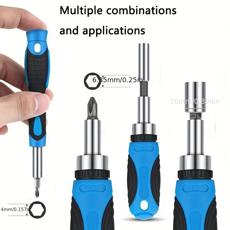 1set Multi-Functional Ratchet Screwdriver Bit Set - Slotted, Cross & Universal Tools For Precision Driving