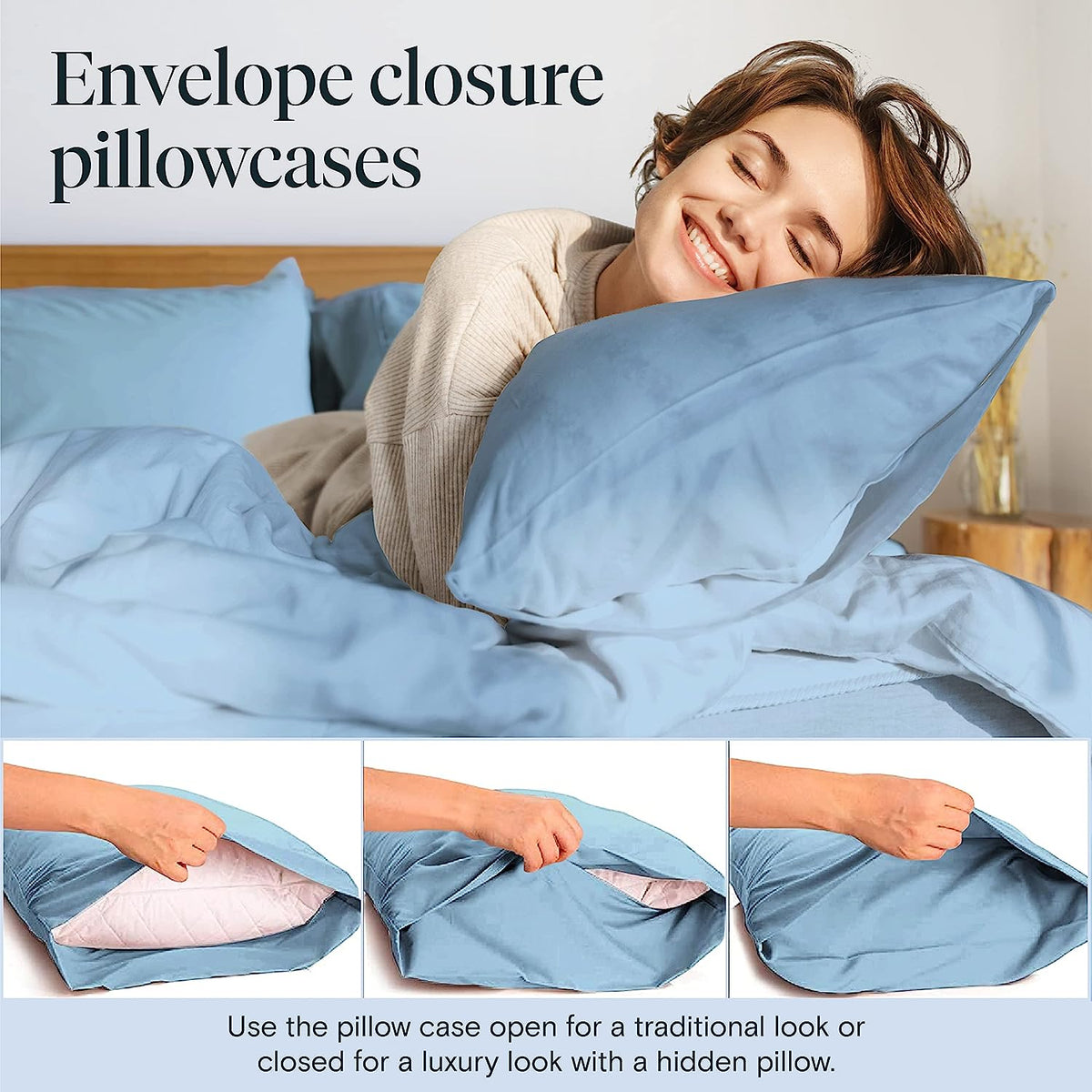 LuxClub 6 PC California King Size Sheet Set Bamboo Sheets Deep Pockets 18" Eco Friendly Wrinkle Free Cooling Sheets Machine Washable Hotel Bedding Silky Soft - Sky California King