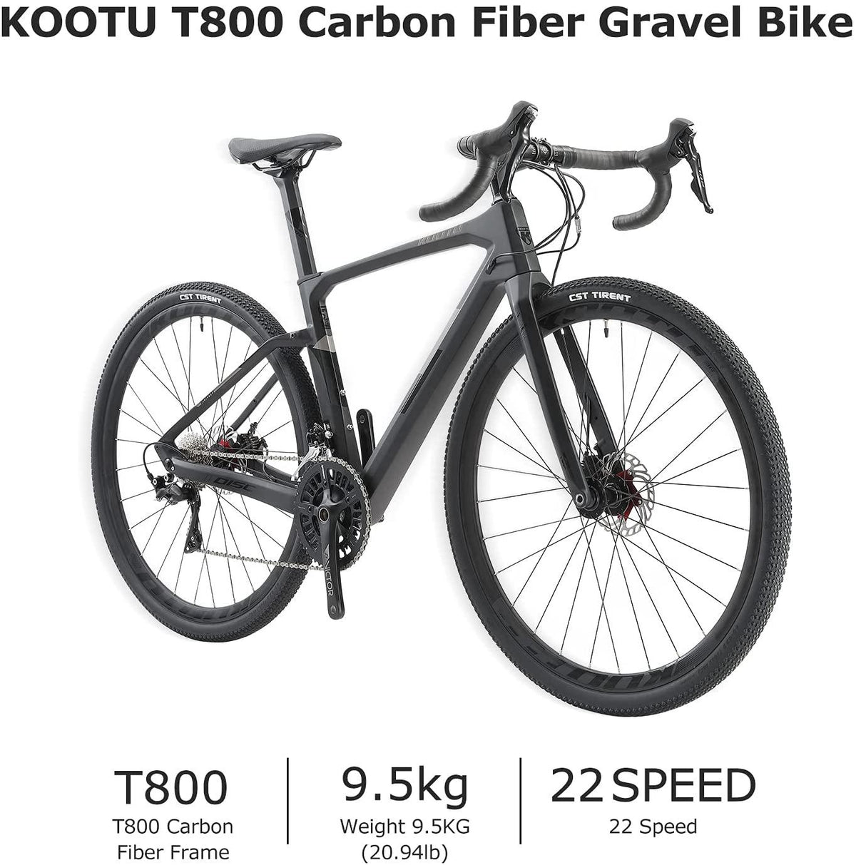 KOOTU Carbon Road Bike, 700C Gravel Bike for Men, Disc Brake Carbon Fiber Racing Bicycle with  105 R7000 22S Contineltal Tire