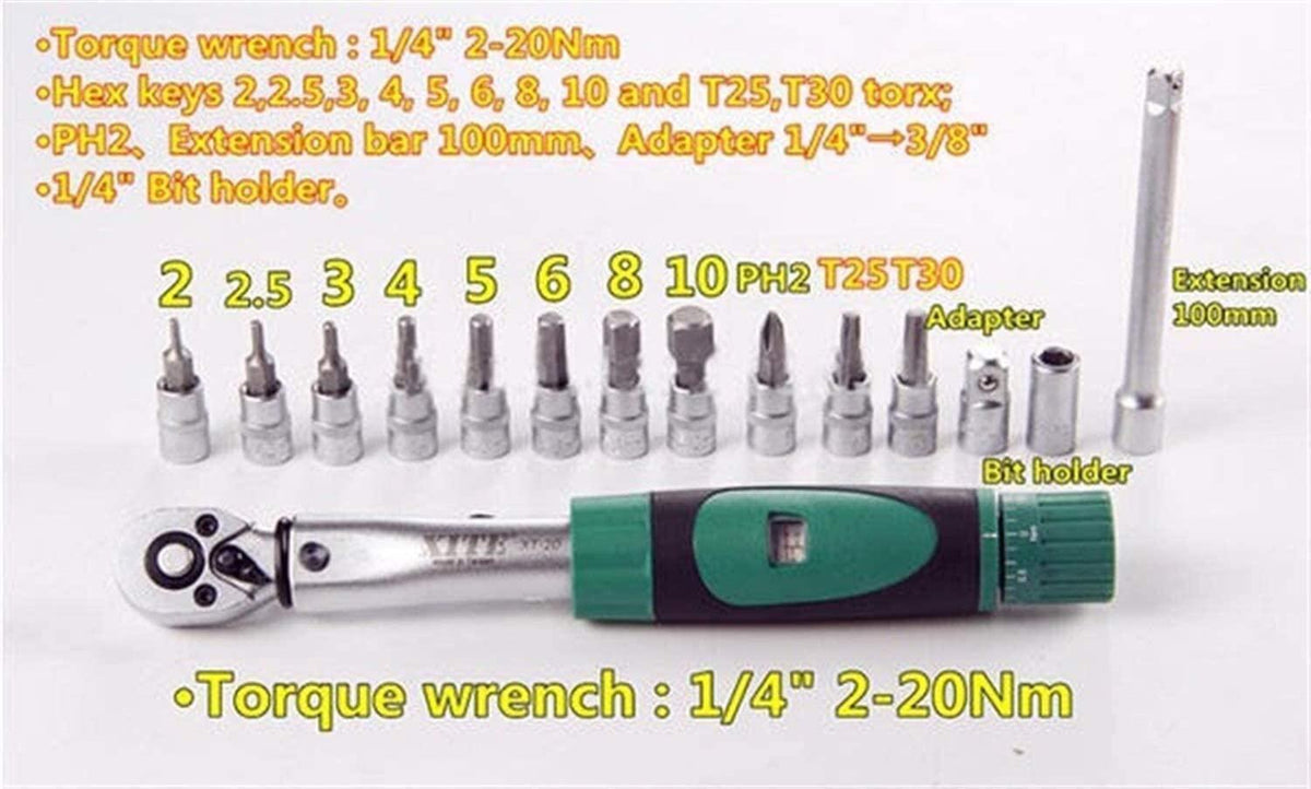 ZSEFV 15 in 1 2-20Nm Torque Wrench Repair Tools Set for Bicycle Hardware Tool Kits Hand Tools