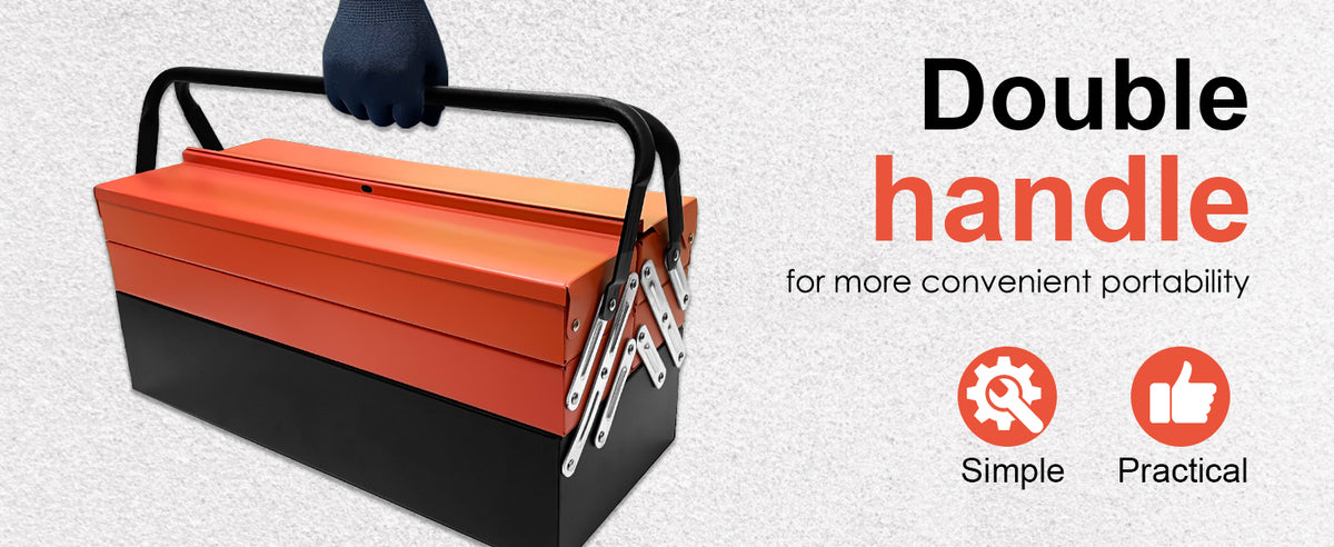 Metal Cantilever Tool Box, 18" * 8" * 8" Fold Out Tool Organizer with 3 Layers & 5 Trays, Portable Storafor Home, Studio, Auto Repair & Factory (Orange)