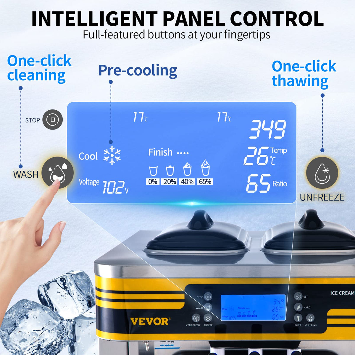 Commercial Ice Cream Maker, 22-30L/H Yield, Countertop Soft Serve Machine with 2x6L Hopper 2L Cylinder LCD Panel Puffing ShortaAlarm, Frozen Yogurt Maker for Restaurant Snack Bar