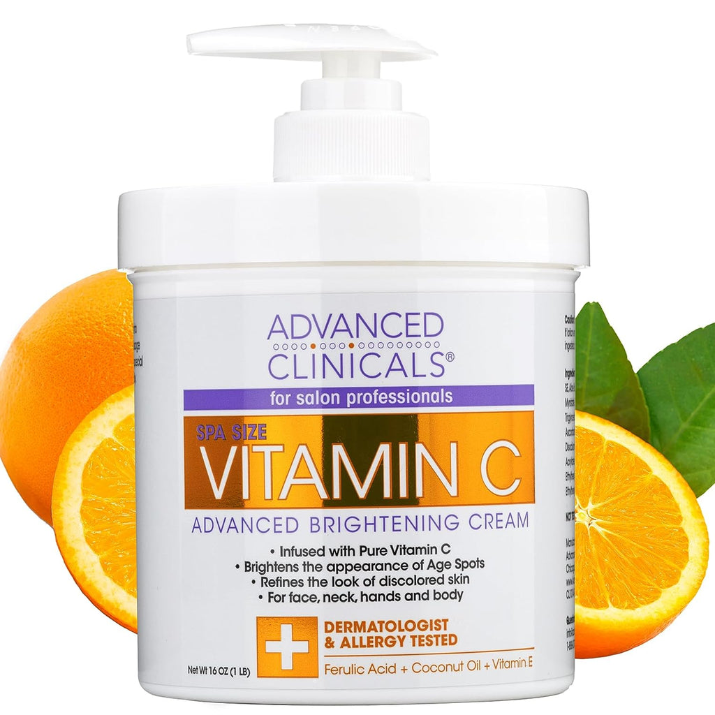 Advanced Clinicals Vitamin C Cream Face Lotion &amp; Body Lotion Moisturizer | Anti Aging Skin Care Firming &amp; Brightening Cream For Body, Face, Uneven Skin Tone, Wrinkles, &amp; Sun Damaged Dry Skin, 16 Oz
