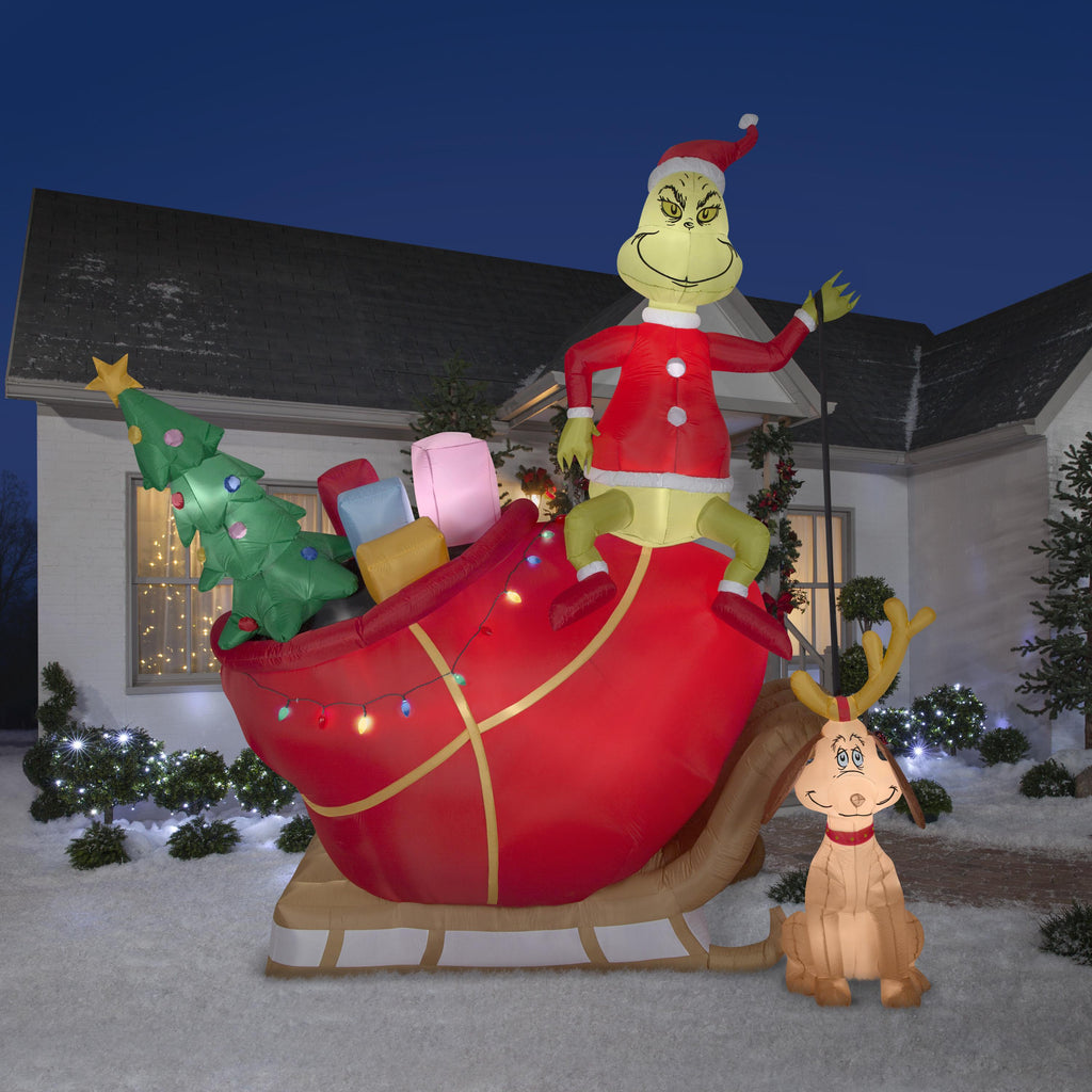 Grinch Max in Sled Airblown Christmas Decoration