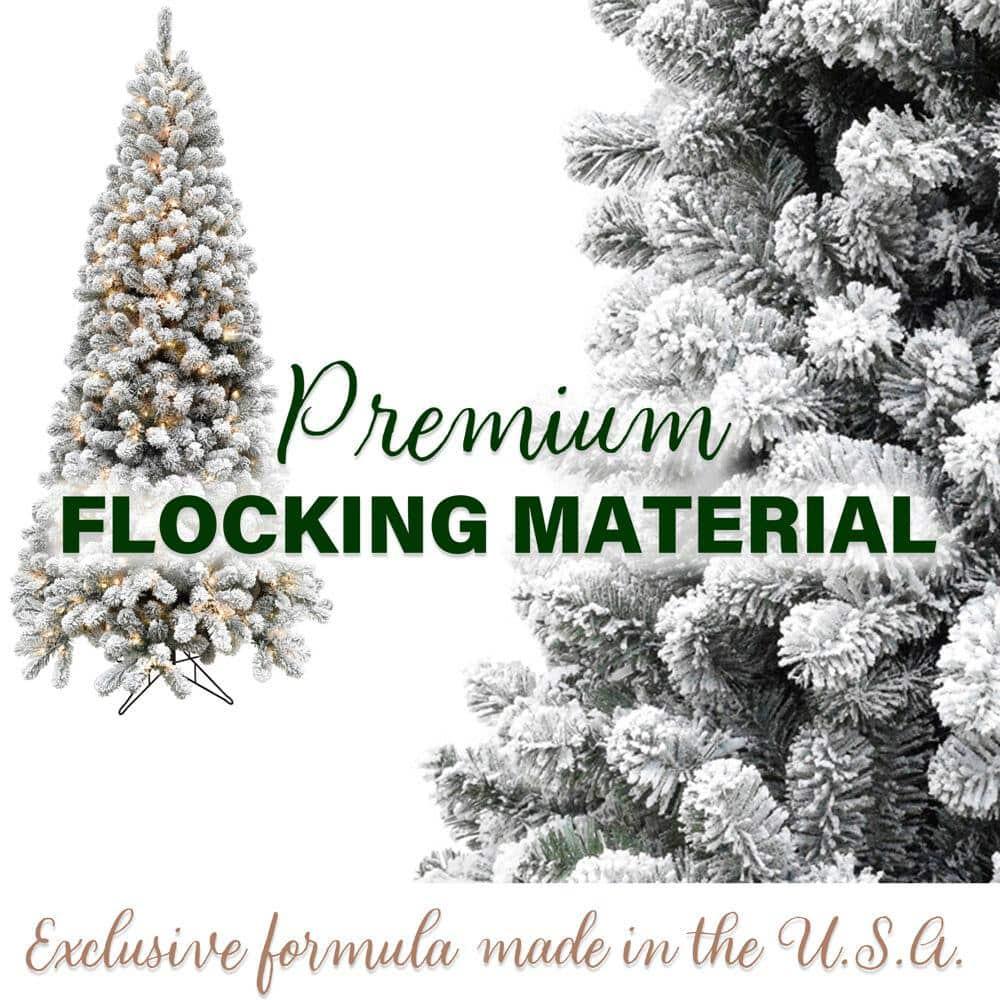 7.5 ft. Pre-Lit Flocked Silverton Artificial Christmas Tree with Clear LED String Lighting