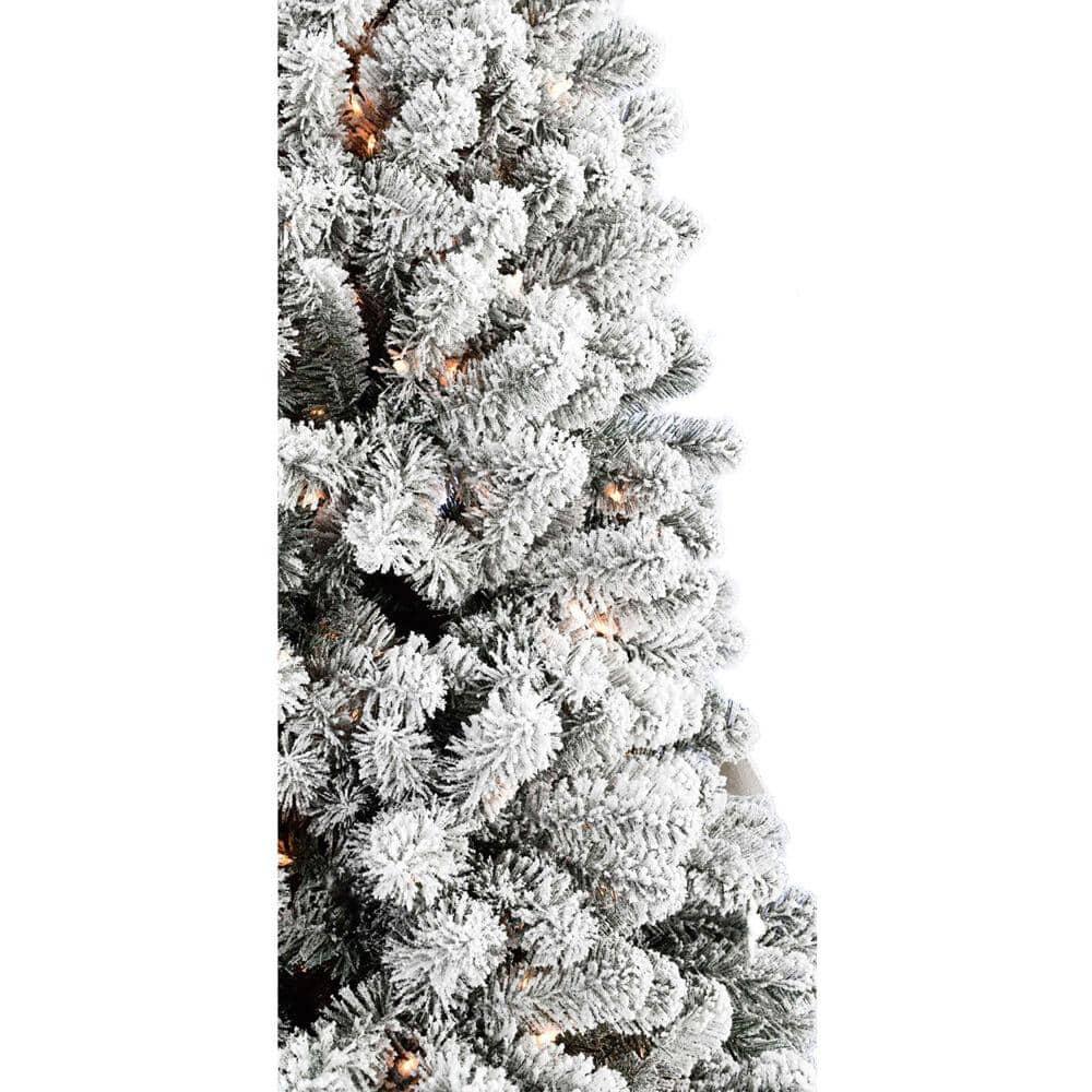 7.5 ft. Pre-Lit Flocked Silverton Artificial Christmas Tree with Clear LED String Lighting
