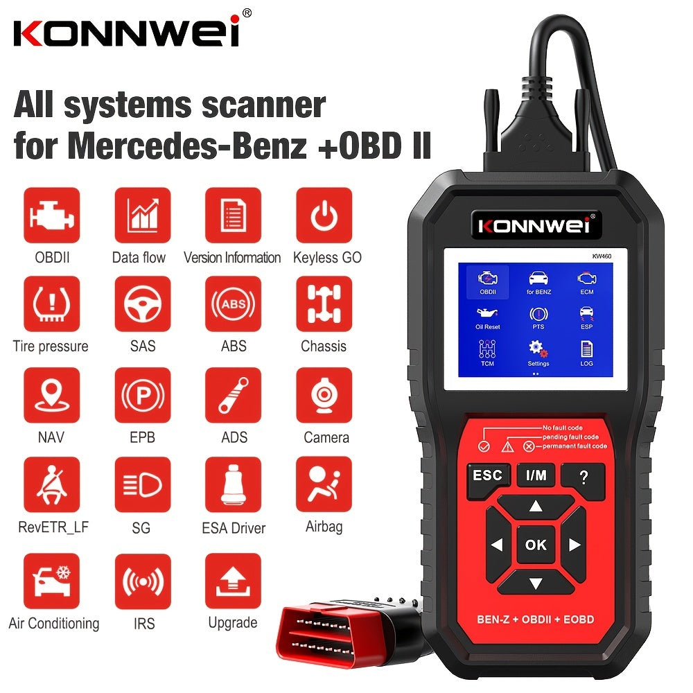 KONNWEI Car Obd2 Scanner For Mercedes-Benz, ABS Airbag Oil ABS EPB DPF SRS TPMS Reset Full Systems Diagnostic Tool EOBD Inspection Tester Tools