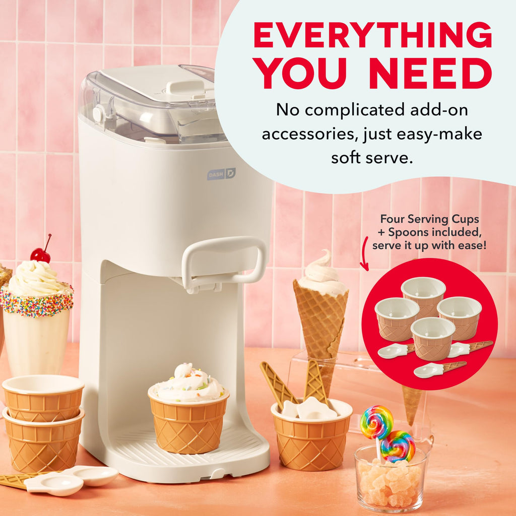 Soft Serve Ice Cream Maker | Frozen Yogurt, Sorbet, and Gelato - Countertop Ice Cream Machine for Home with Freezer Bowl, Ingredient Chute, & Dispensing Lever - Includes 4 Serving Bowls & Spoons