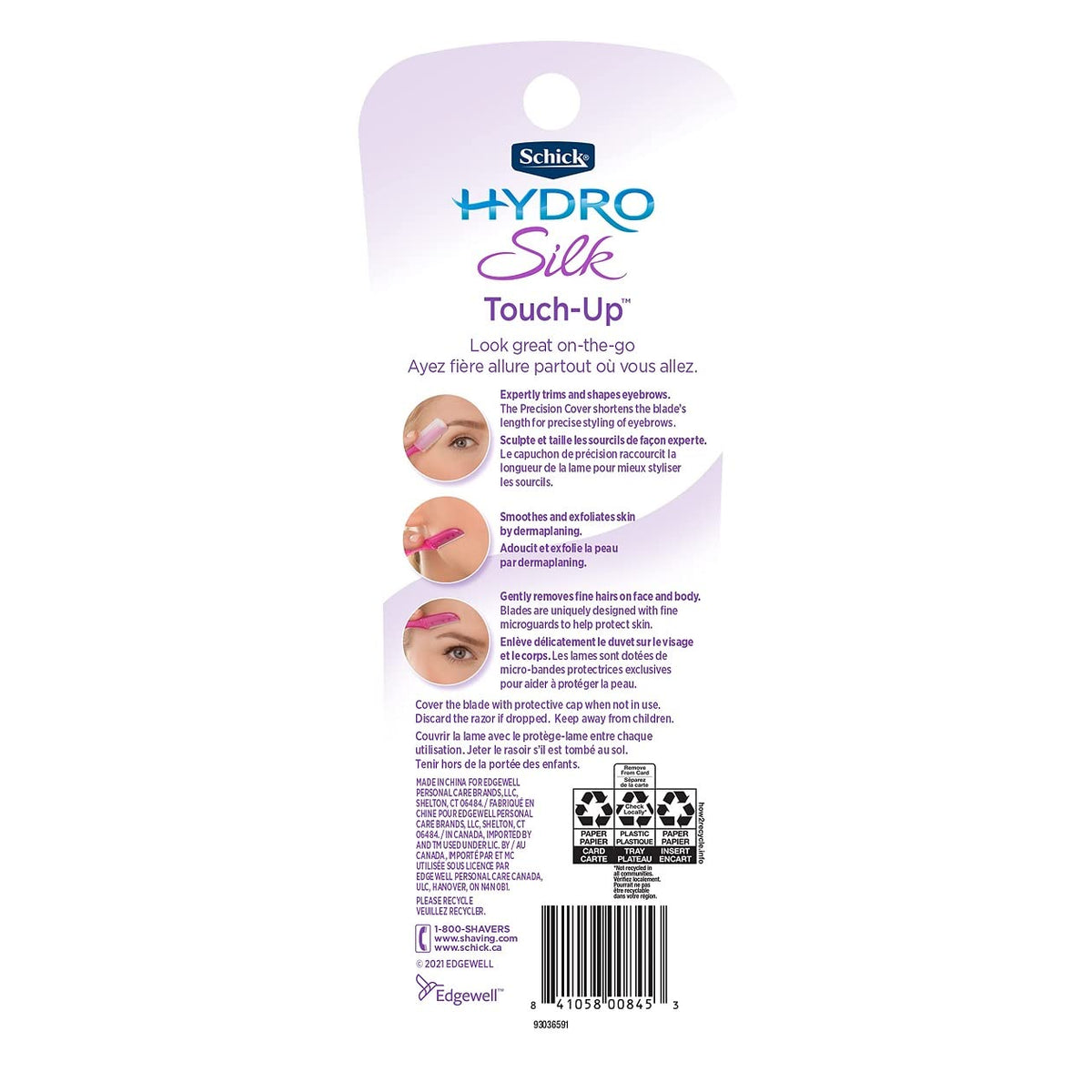 Schick Hydro Silk Touch-Up Exfoliating Dermaplaning Tool, Face &amp; Eyebrow Razor with Precision Cover- 9 Count | Dermaplaning Razor For Women