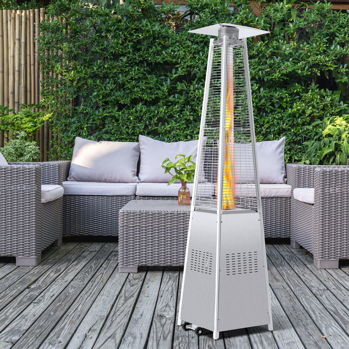 Aibecy 42000 BTU Stainless Steel Material Pyramid Glass Tube Outdoor with Long Strips of with Aluminum Reflector Shield Heating Up to 115 feet