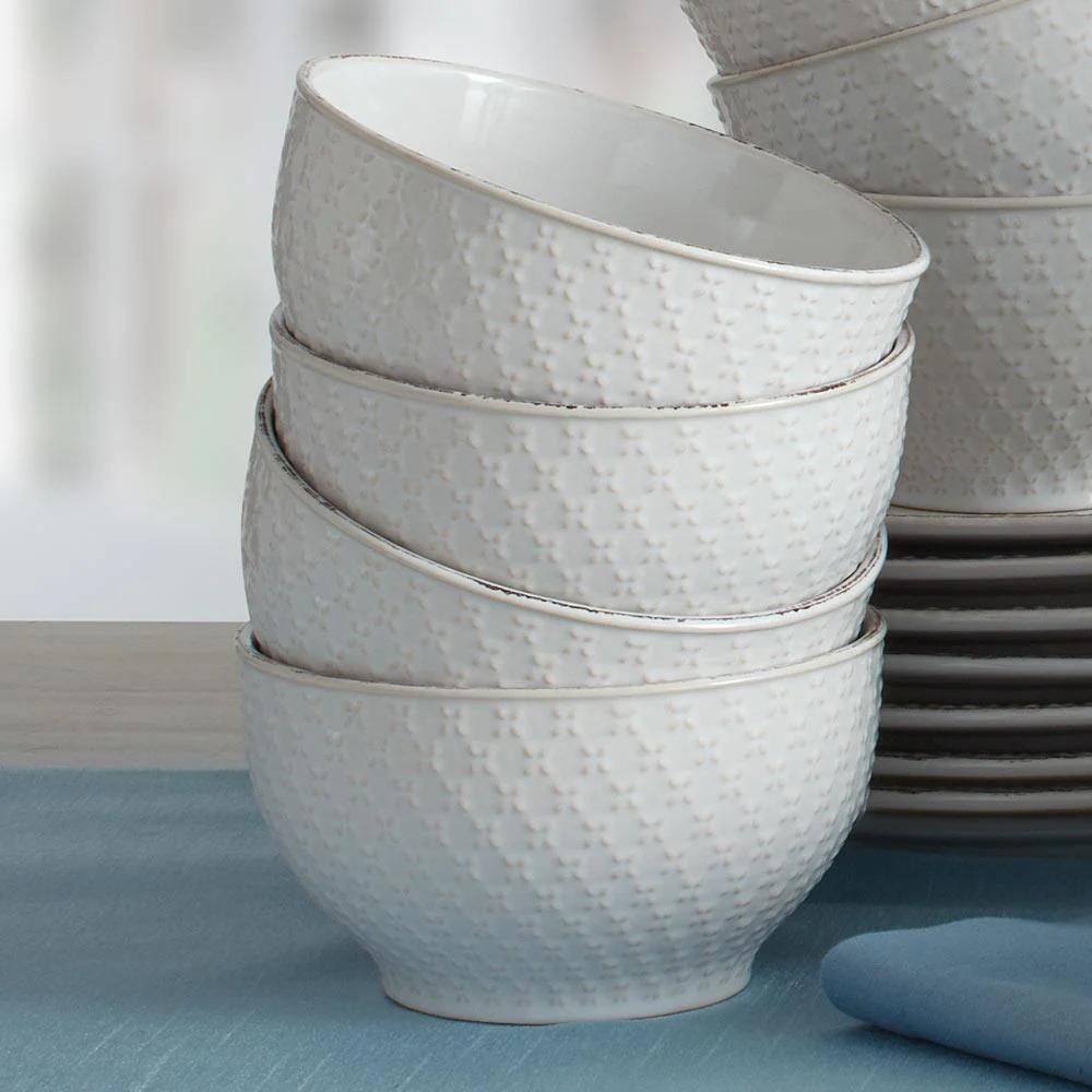 French Lace Set of 4 White Soup Cereal Bowls