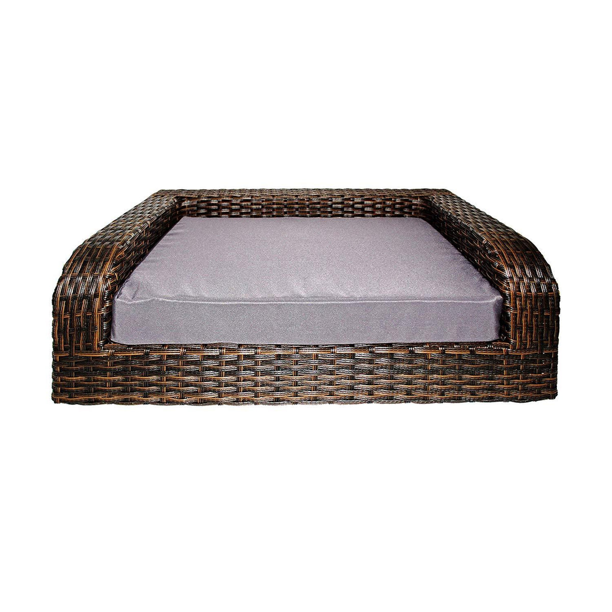 Iconic Pet Rattan/Wicker Pet Sofa Bed - Sofa Made of Woven Palm Stems of Rattan with Metal Frame, Indoor/Outdoor Sofa and Water Resistant Cushion Cover, Elegant Pet Bed for Dogs/Cats up to 50 lbs