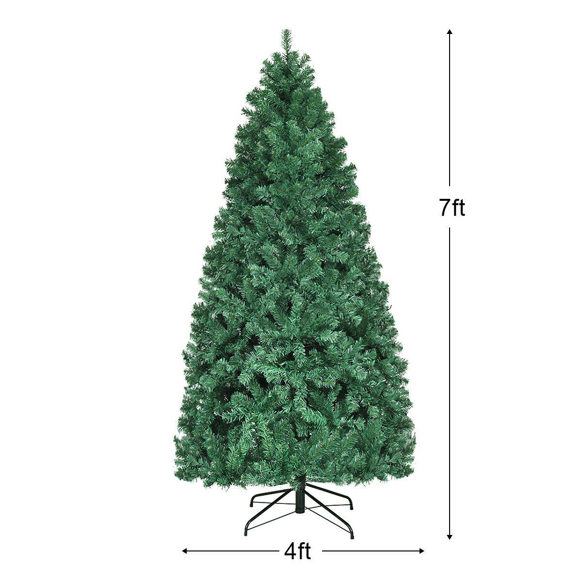 Gymax Pre-Lit PVC 7' Artificial Christmas Tree Hinged LED Lights Metal Stand