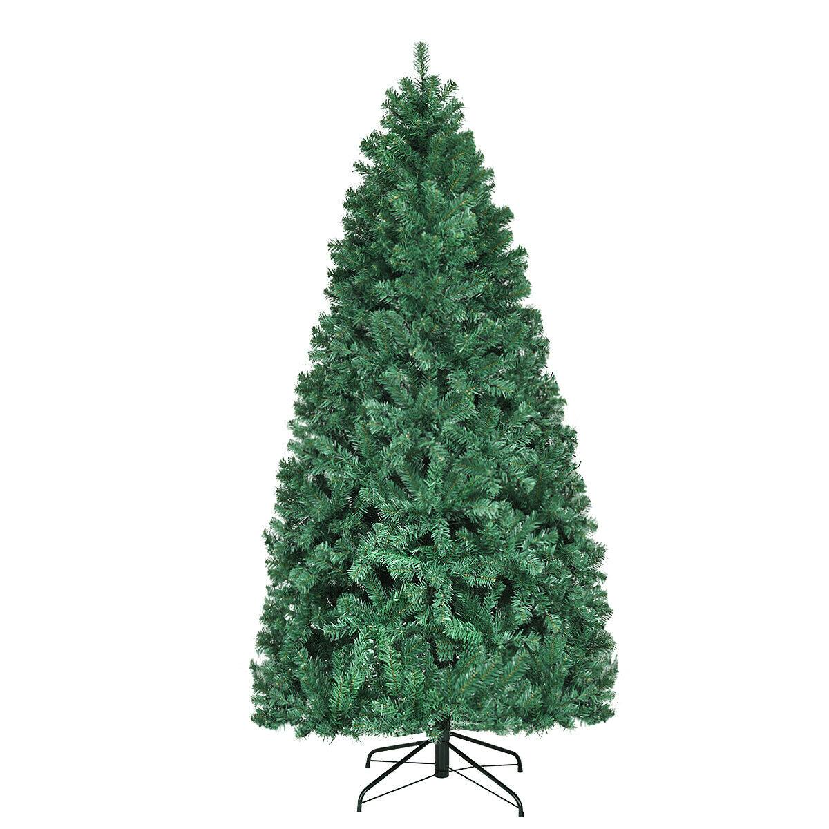 Gymax Pre-Lit PVC 7' Artificial Christmas Tree Hinged LED Lights Metal Stand
