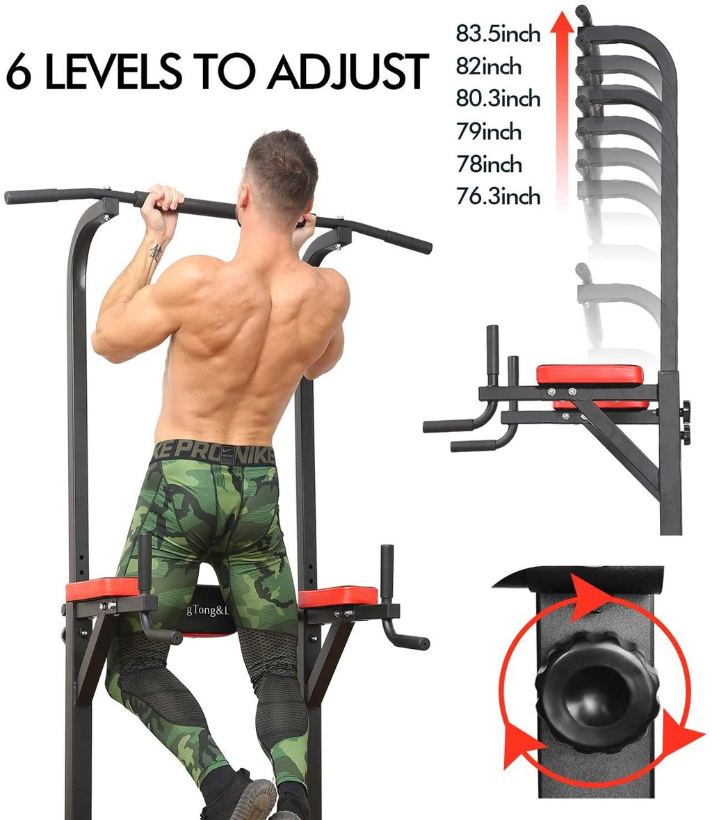 Power Tower Dip Station Pull Up Bar Adjustable Height Multi-Function for Home Gym Strength Training Workout Equipment