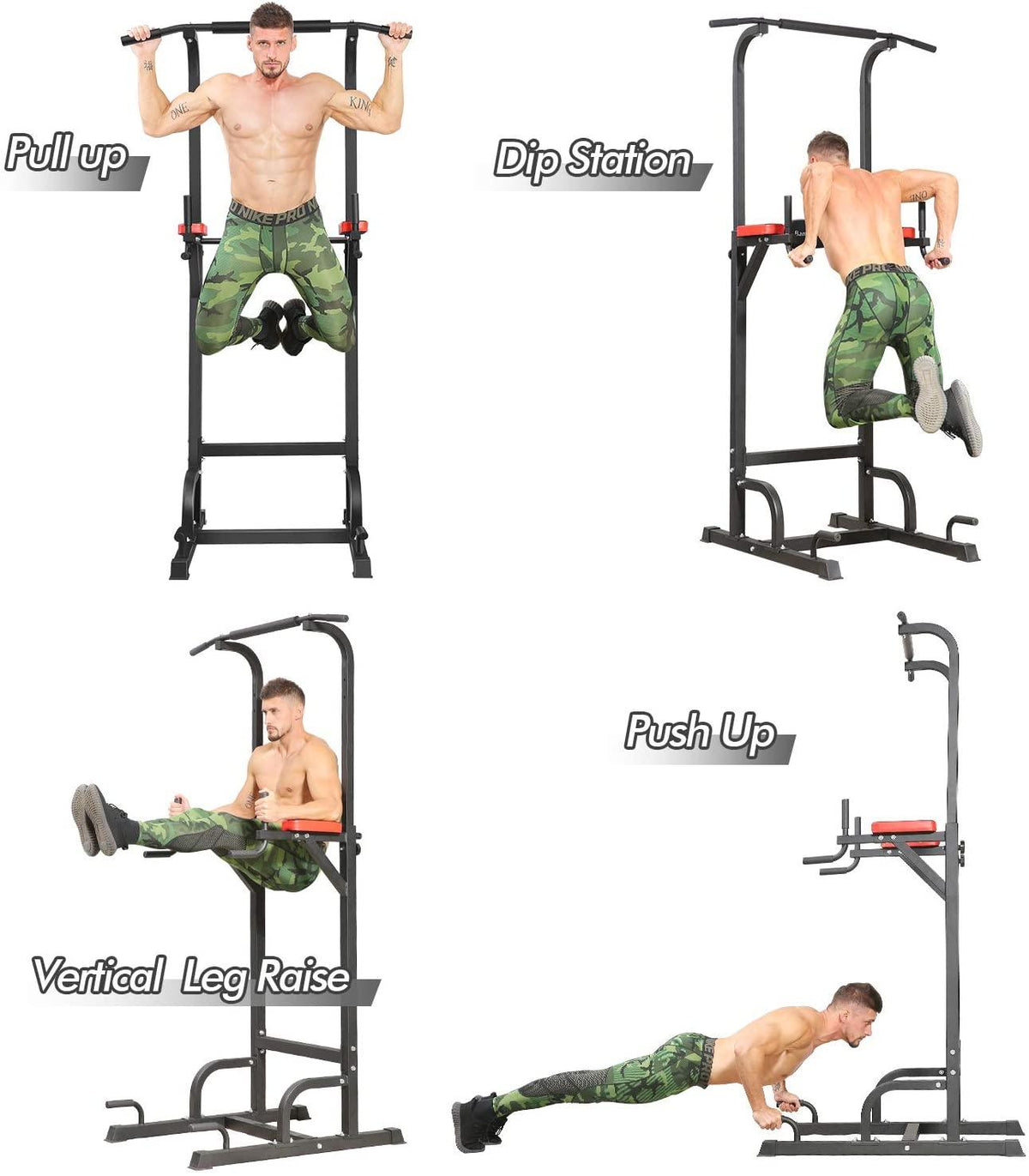 Power Tower Dip Station Pull Up Bar Adjustable Height Multi-Function for Home Gym Strength Training Workout Equipment