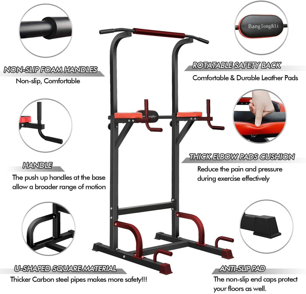 Power Tower Dip Station Pull Up Bar Adjustable Height Multi-Function for Home Gym Strength Training Workout Equipment