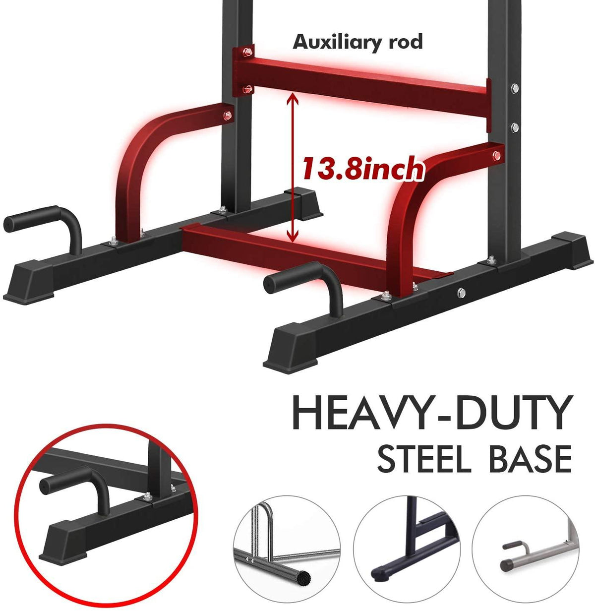 Power Tower Dip Station Pull Up Bar Adjustable Height Multi-Function for Home Gym Strength Training Workout Equipment