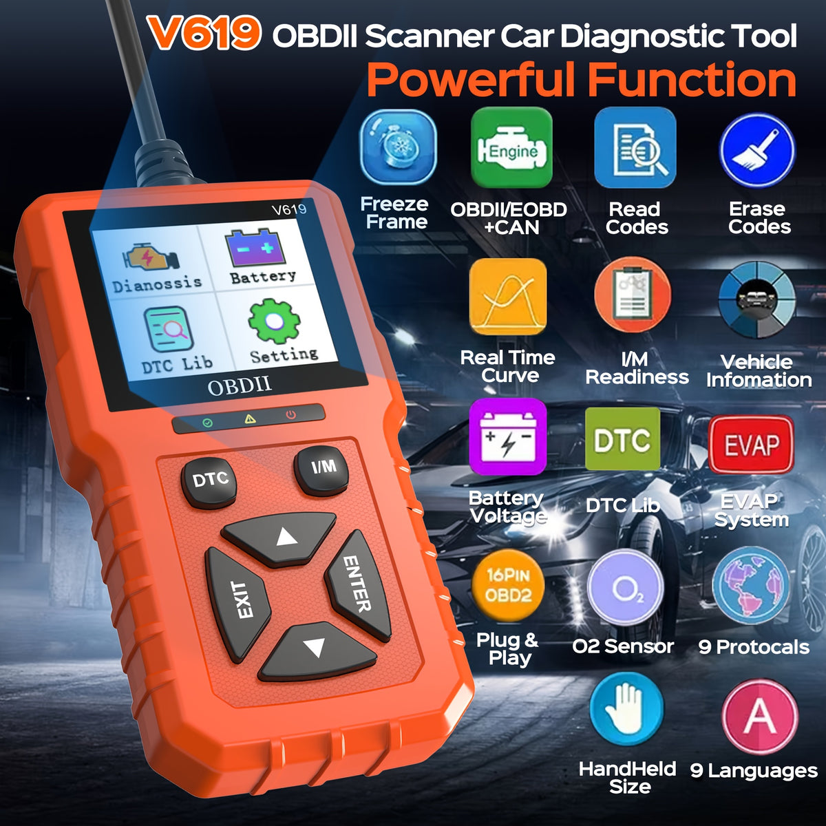 OBD2 Scanner Diagnostic Tool, Enhanced Check Engine Code Reader with Reset OBDII/EOBD Car Diagnostic Scan CAN Tools for All Vehicles After 1996